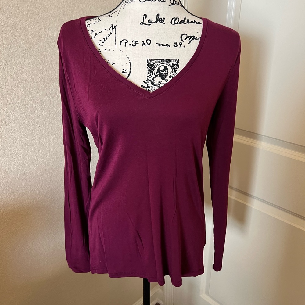 A New Day Women's V-Neck Long Sleeve Top - Maroon, Size Large